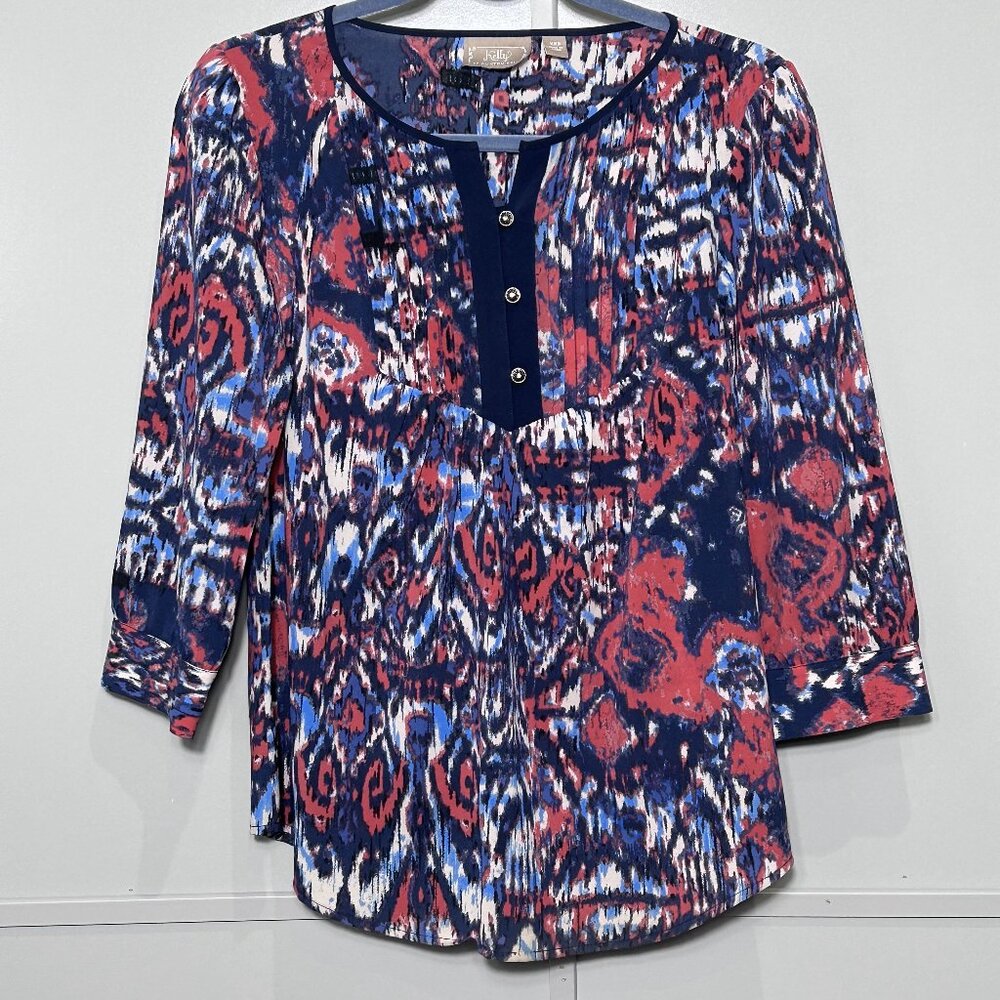 Kelly by Clinton Kelly Pintuck Tunic Top Blouse Multi Color Abstract Siz…